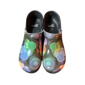 Dansko Womens Clogs Shoes Slip Ons Size 41 Black With Multi Colored‎ Bubbles